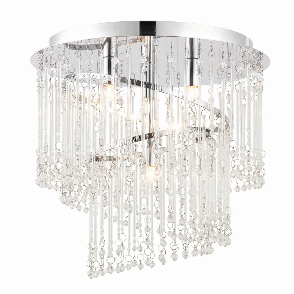 Camille 4 Light Spiral Flush Ceiling Light Chrome, Clear Glass, G9