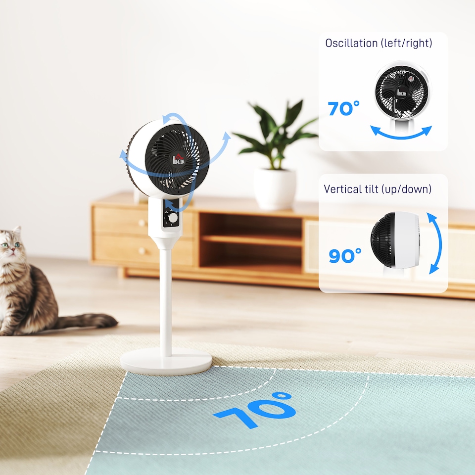 image 1 of HOMCOM 9 Pedestal Fan, 70 Oscillation 90 Vertical Tilt Oscillating Air Circulator with 3 Speeds, Standing Fan for Home Office, Bedroom, White and Black