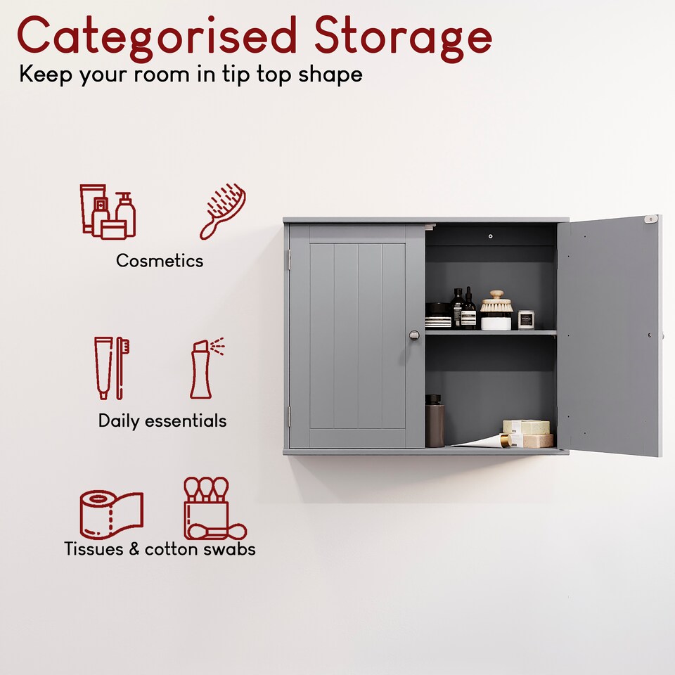 image 1 of Bath Vida Priano 2 Door Wall Mounted Bathroom Cabinet, Grey