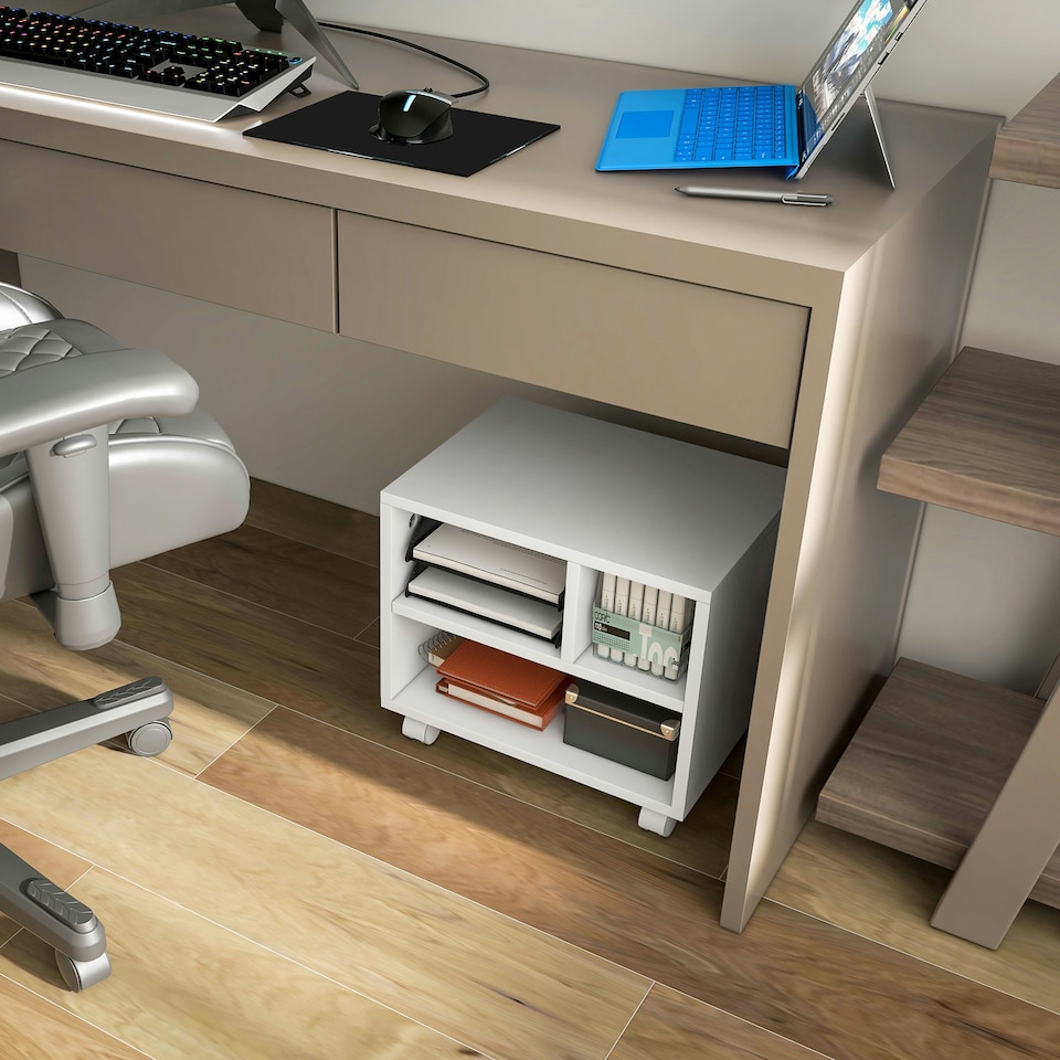 image 1 of HOMCOM Printer Stand with Storage Printer Cart on Wheels for Home Office White