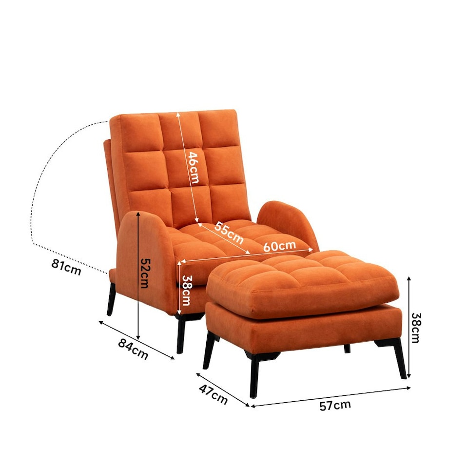 image 1 of Living and Home Recliner Armchair and Ottoman Set with Metal Legs - Orange