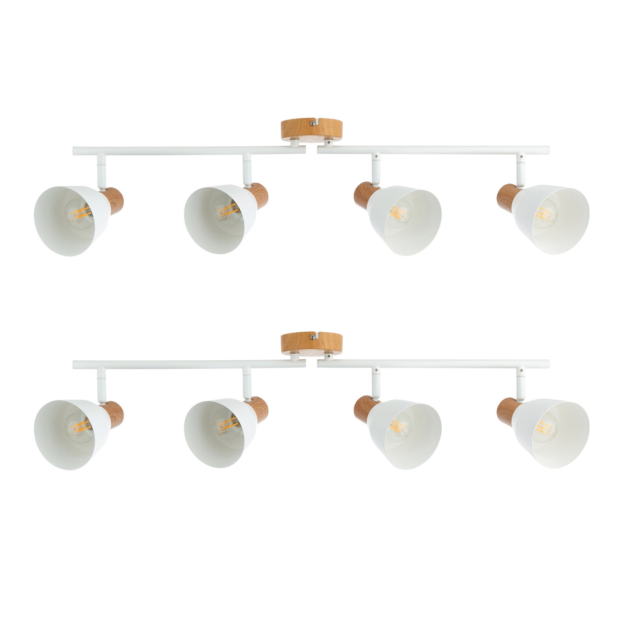 First Choice Lighting Set of 2 Lorel - Matt White & Wood Detail 4 Way Ceiling Spotlights