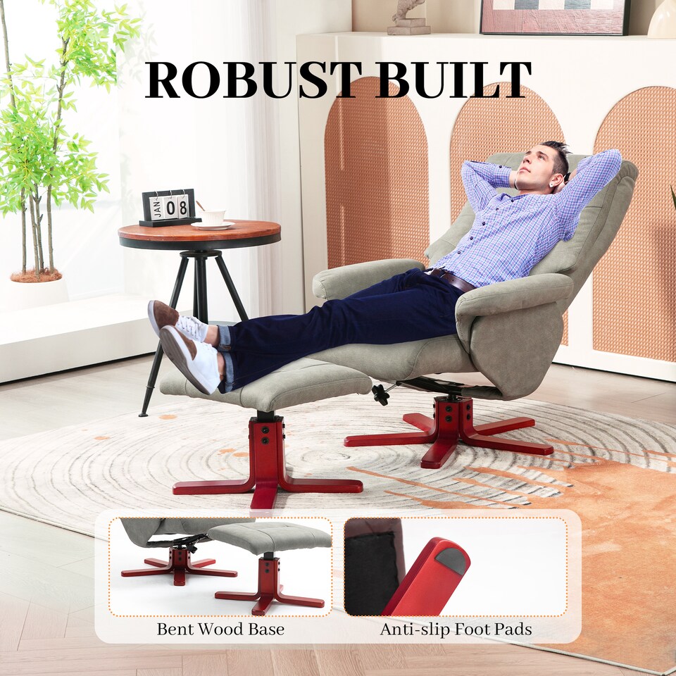 image 1 of HOMCOM Recliner Chair with Footstool, Upholstered Armchair with Adjustable Backrest, Leisure Lounge Chair for Living Room, Bedroom, Grey