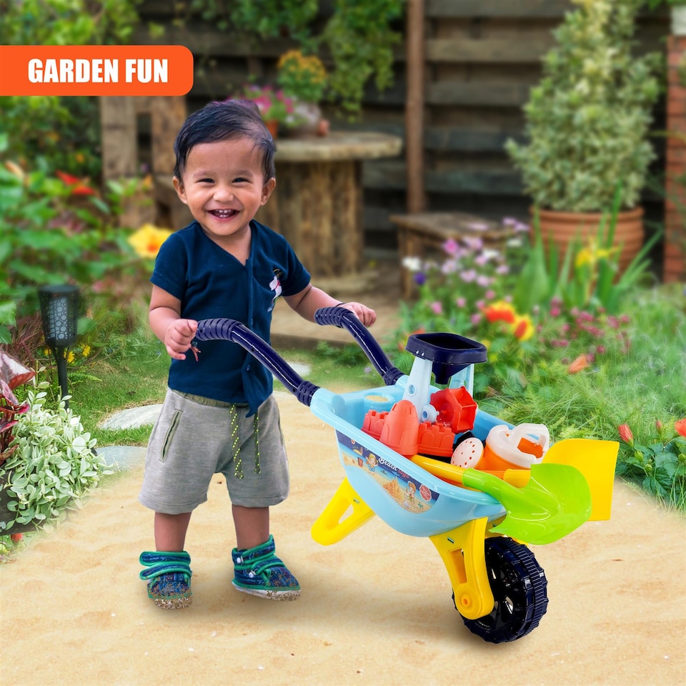 image 1 of The Magic Toy Shop Wheelbarrow Kids Outdoor Garden Sand Water Play Toy Set