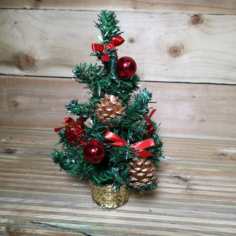 image 1 of 30cm Premier Green Mini Christmas Tree Decorated in Red & Gold
