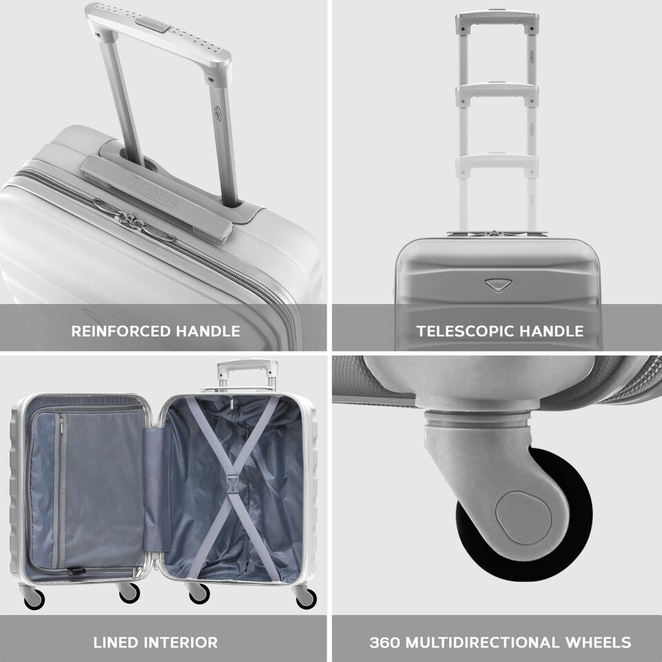 image 1 of 55x40x20cm Ryanair (Priority) TUI, Carry on Cabin Suitcase Hard Shell Approved for 60+ Airlines Silver | Silver | Cabin Bag