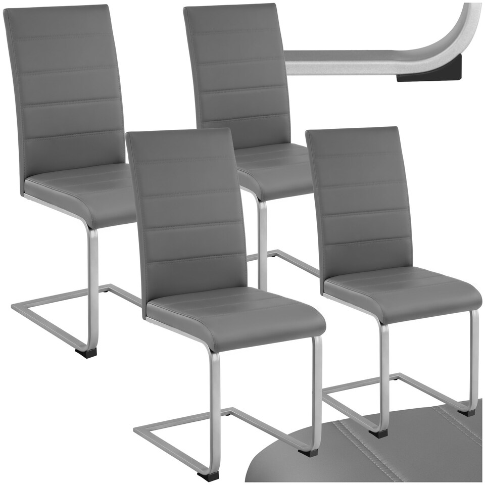 image 1 of Dining Chairs - cantilevered, high backrest, flat steel frame - Set of 4 Grey