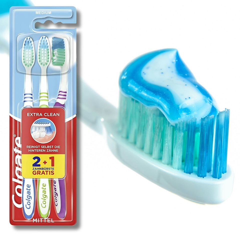 image 1 of Colgate Extra Clean Toothbrush Medium 3 Packs Cleaning Assorted Colours