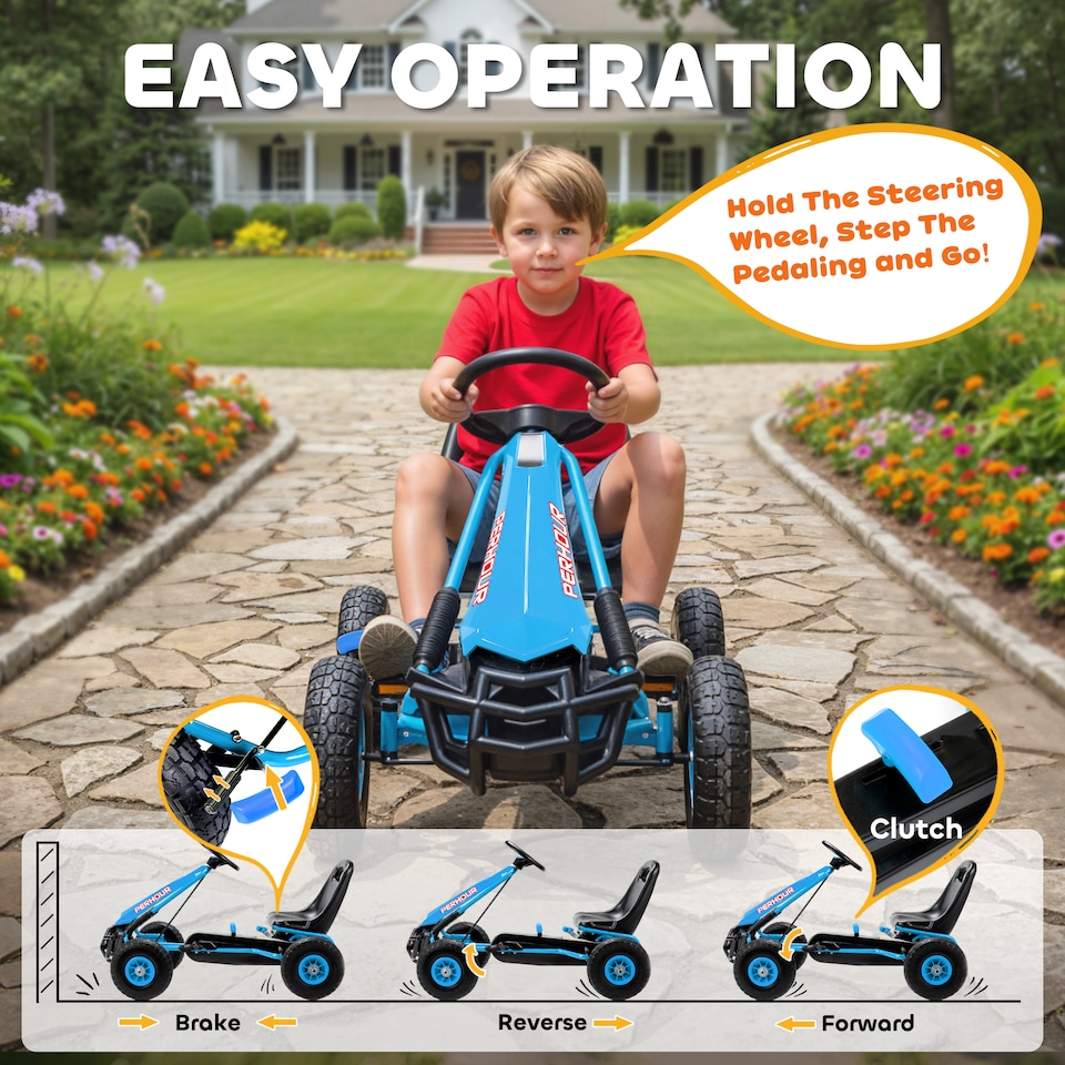 image 1 of AIYAPLAY Kids Pedal Go Kart with Adjustable Seat, EVA Tyres, Blue