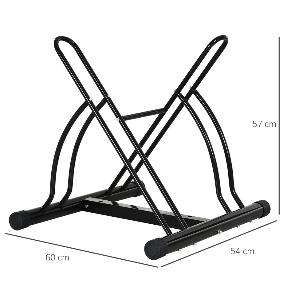 image 1 of HOMCOM Reversible 2 Bike Holding Rack Steel Frame Indoor Outdoor Foot Caps Stand