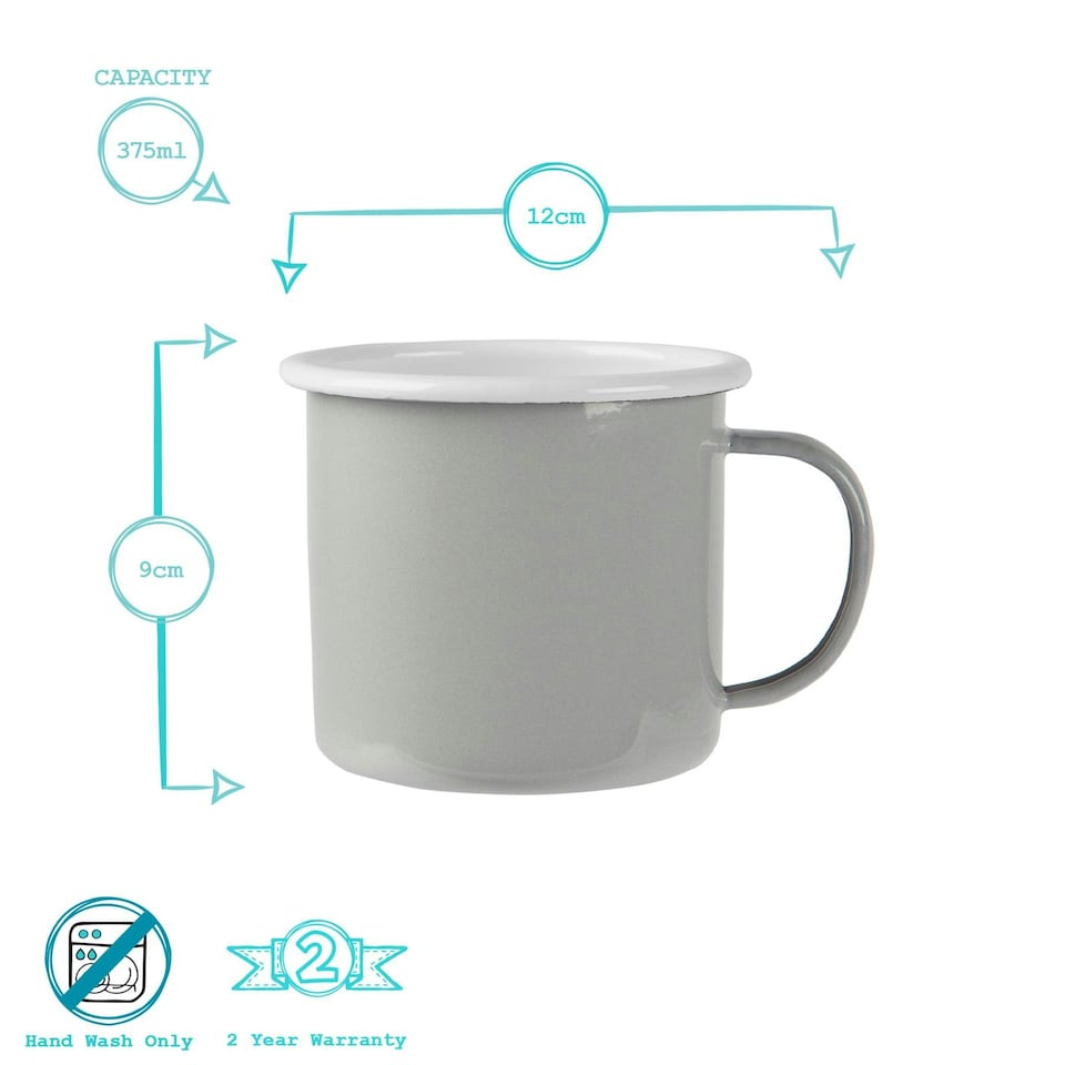 image 1 of Argon Tableware Coloured Enamel Mugs - 375ml - Grey - Pack of 6 Grey