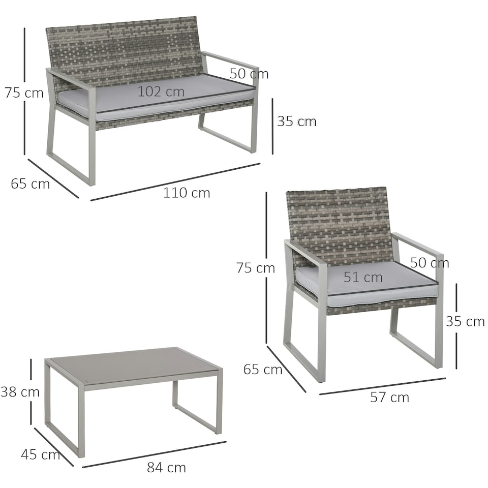 image 1 of Outsunny 4PCS Outdoor Patio PE Rattan Wicker Sofa Chaise Lounge Furniture Set
