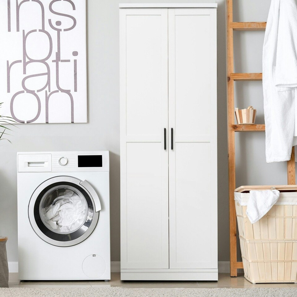 image 1 of COSTWAY Wooden Storage Cabinet with 2 Doors and Adjustable Shelves White