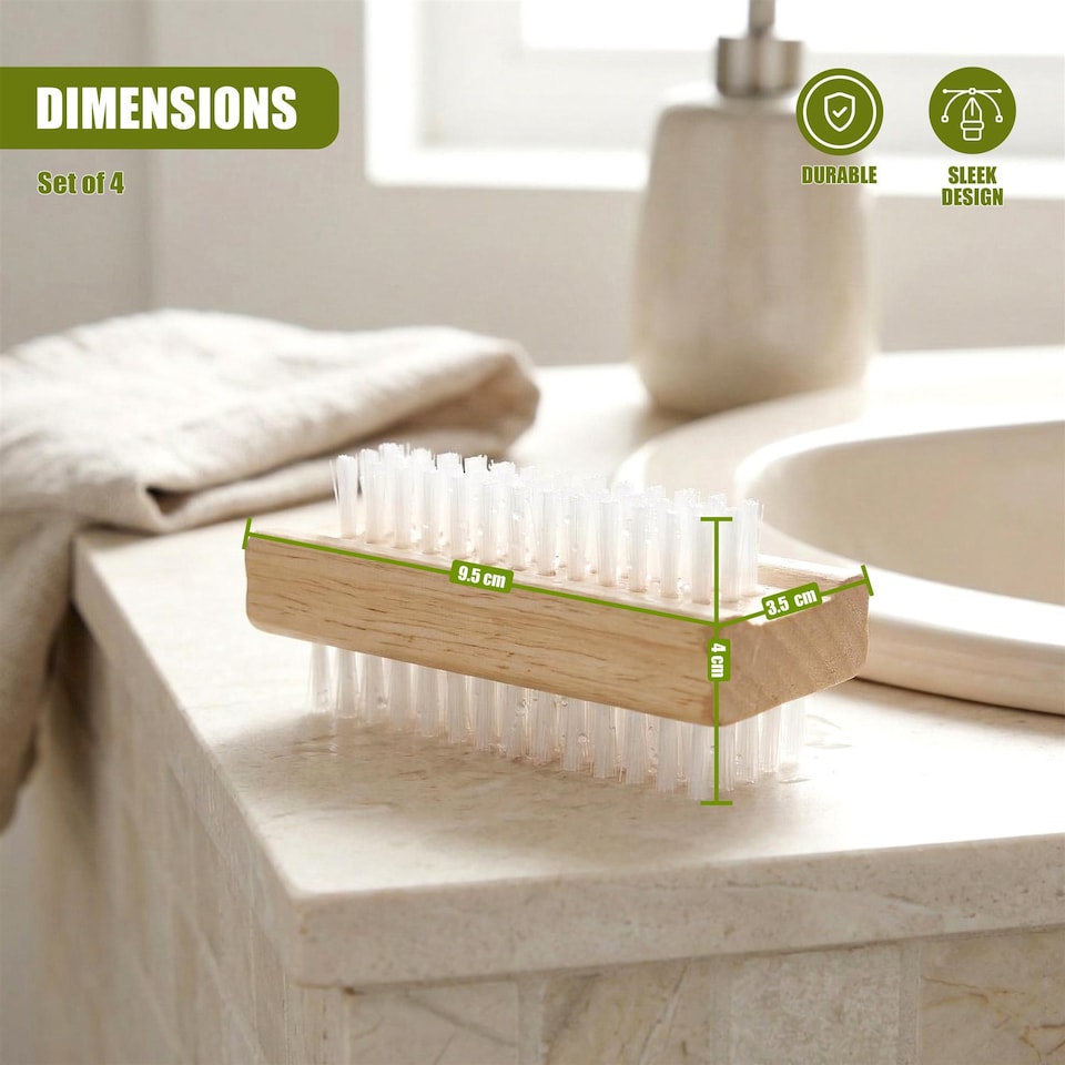 image 1 of GEEZY Wooden Double Sided Nail Brushes with Firm Bristles, Pack of 4