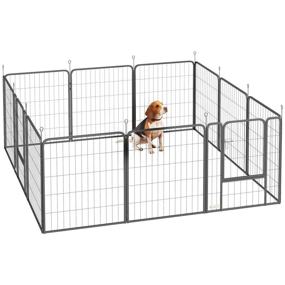 image 1 of PawHut Dog Pen, 12-Panel Puppy Pen for Medium Dogs, 80cm High, Black Black
