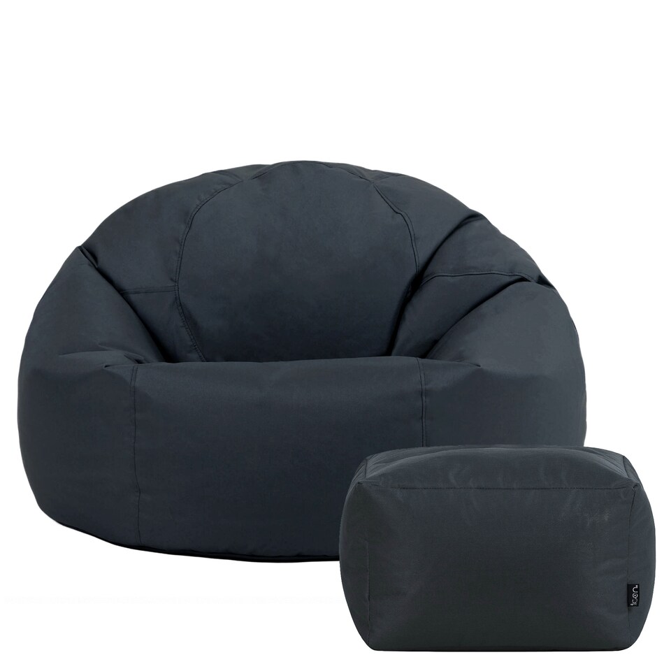 image 1 of icon Kingston Adult Classic Indoor Outdoor Bean Bag & Square Footstool Pouffe Charcoal