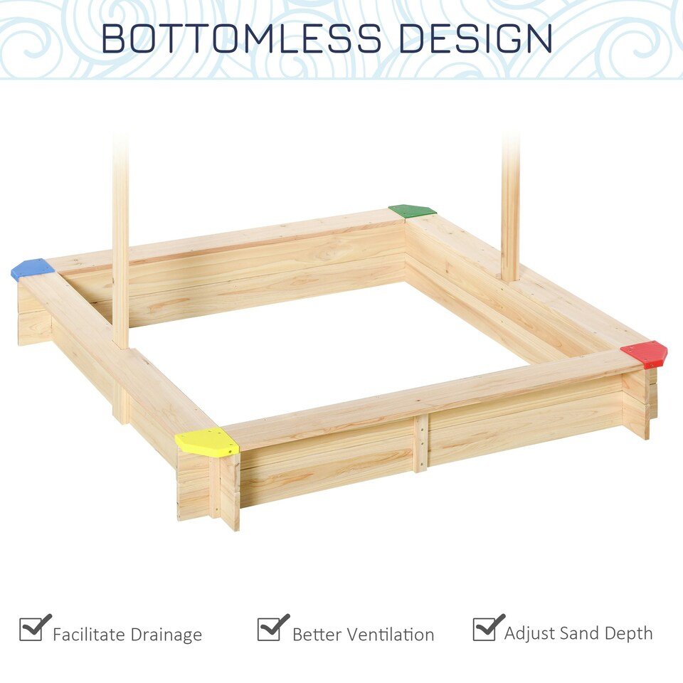 image 1 of Outsunny Kids Wooden Cabana Sandbox Children Outdoor Playset w/ Bench Canopy