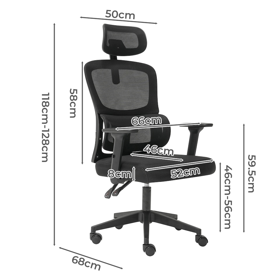 image 1 of Office Computer Chair Mesh Ergonomic Lumbar Support Swivel with Armrest Headrest