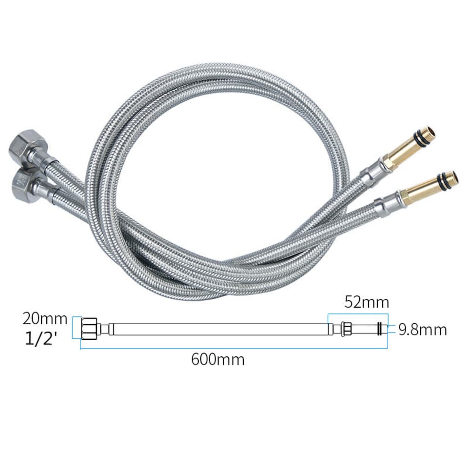 image 1 of TradeProvider® Flexi Pipes for Taps (2pcs/pack) Kitchen Tap Connector 10M x1/2 Fitting 600mm Long Flexible Hose British Standard Pipe Fittings Flexible Tap Tails Connectors Mixer Taps (52mm brass end)