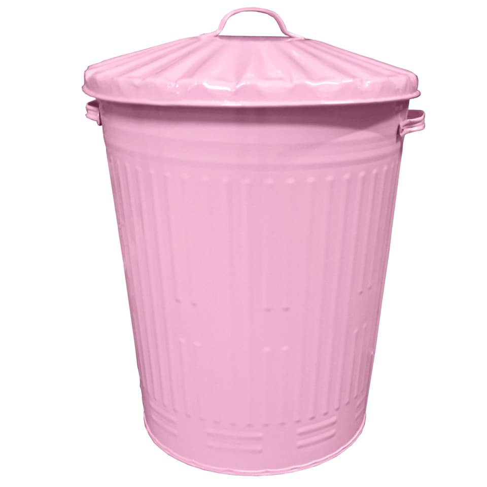 image 1 of 90L Retro Style Metal Dustbin Suitable for Indoor or Outdoor - Classic Pink Bin Steel Dustbin for Animal Feed, General Waste, Storage - 90 Litre