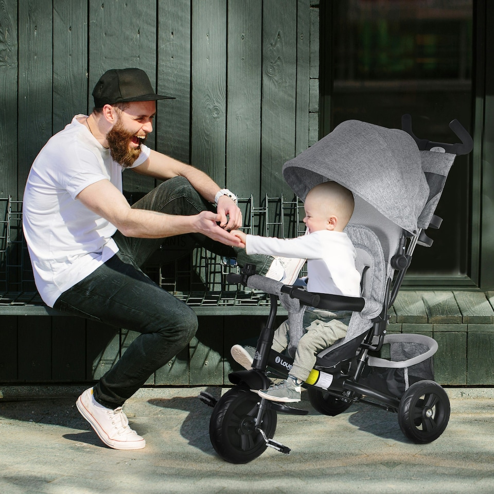 image 1 of HOMCOM 6 in 1 Kids Trike, Storage, Brake, Stroller with Parent Handle, Grey