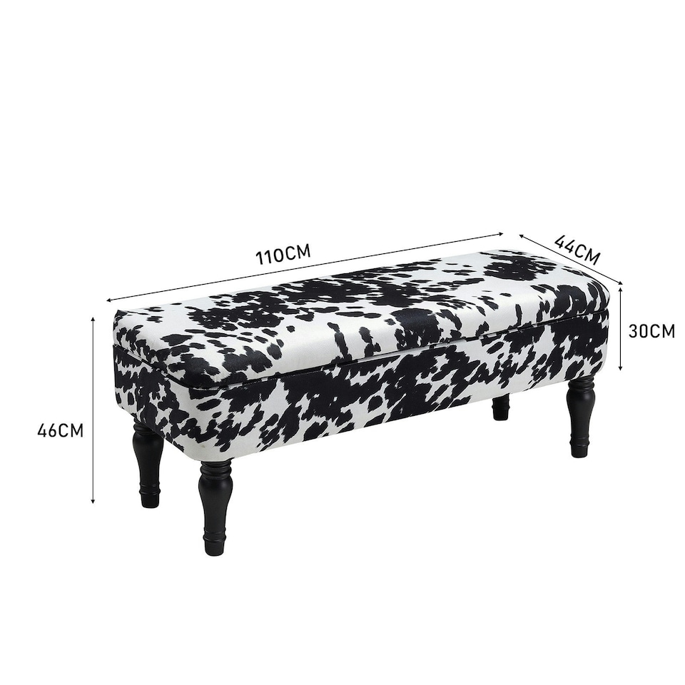 image 1 of Living and Home Cow Print Velvet Upholstered Storage Bench