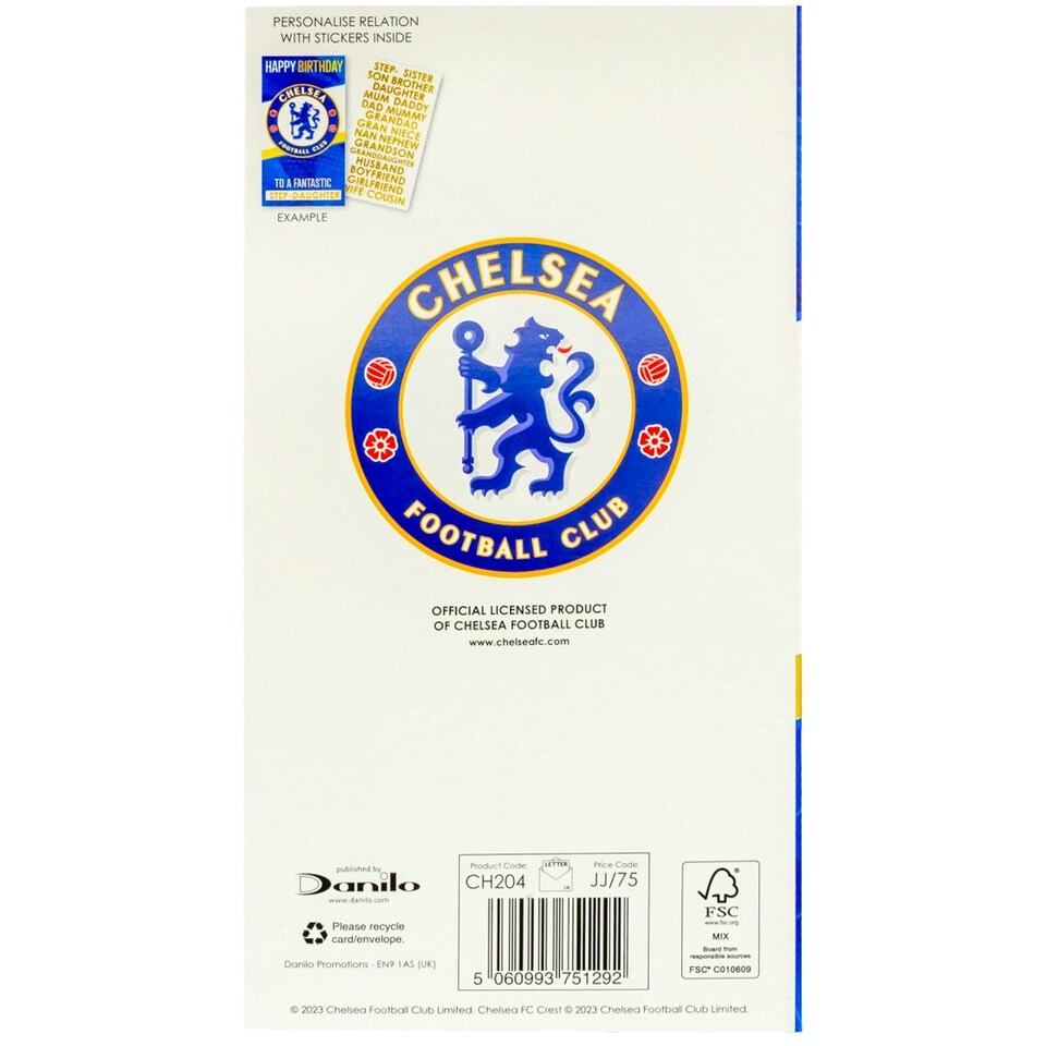 image 1 of Chelsea FC Customisable Birthday Card - Blue/White - One Size