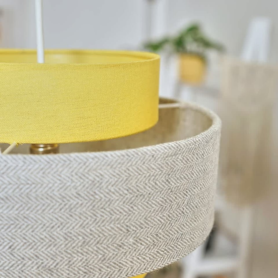 image 1 of ValueLights Pair Weaver 3 Tier Yellow Ceiling Pendant Shade | Yellow