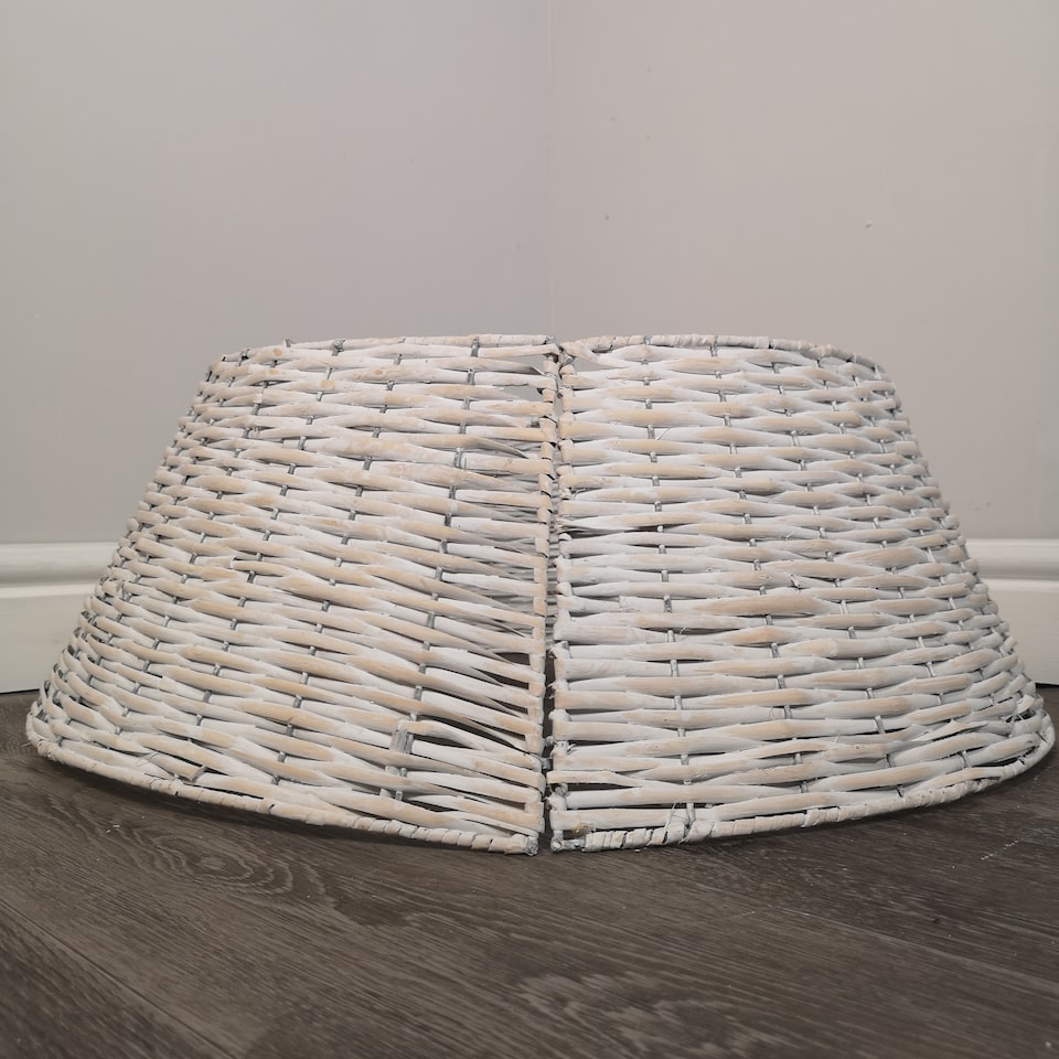 image 1 of 40/58cm Samuel Alexander KD Willow Christmas Tree Skirt Wicker Rattan- Medium White Wash