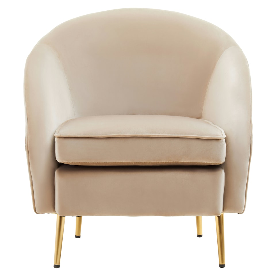 image 1 of Interiors by Premier Mink Velvet Armchair with Cushion, Plush Foam Seat With Gold Finish Metal Legs, Living Room Accent Chair