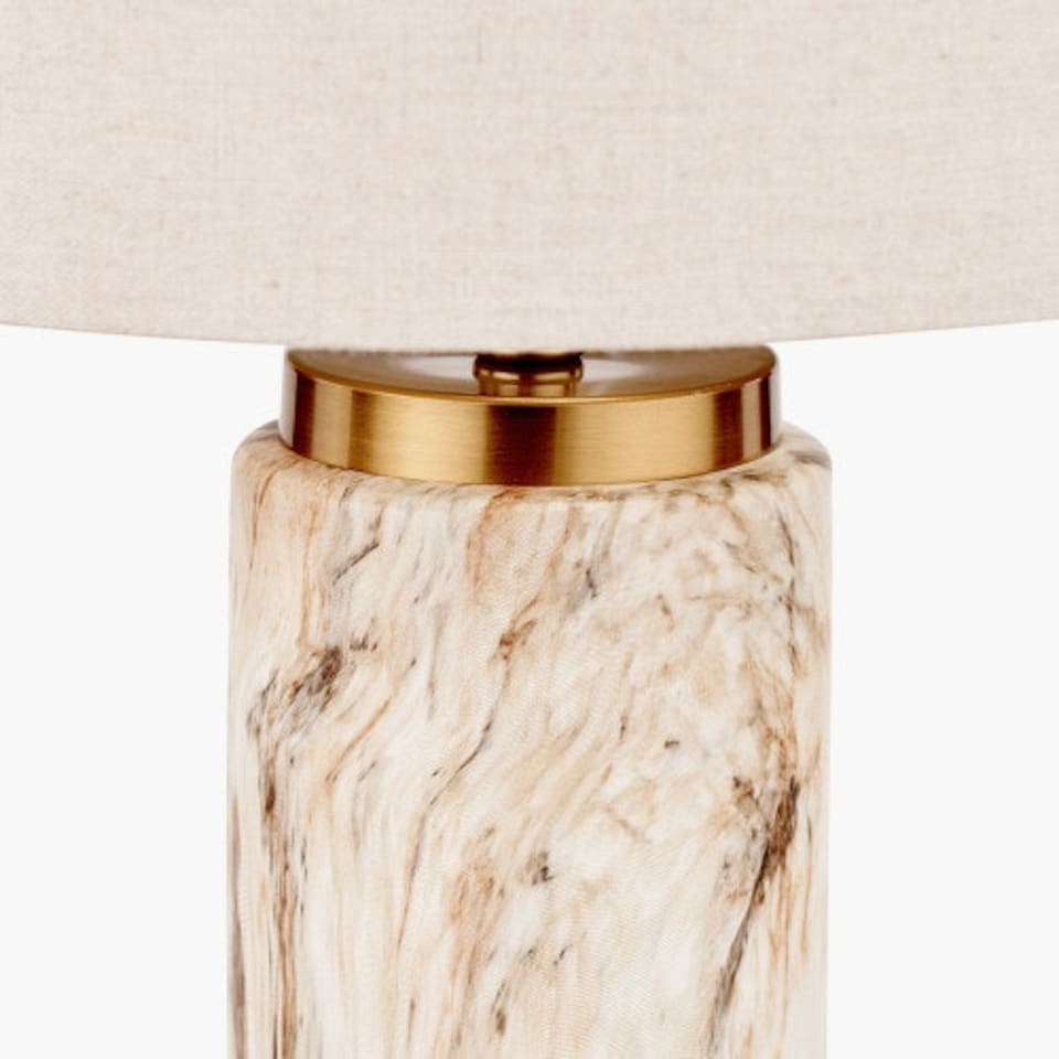 image 1 of Natural Stone Effect Ceramic Tall Table Lamp Cream | Gold