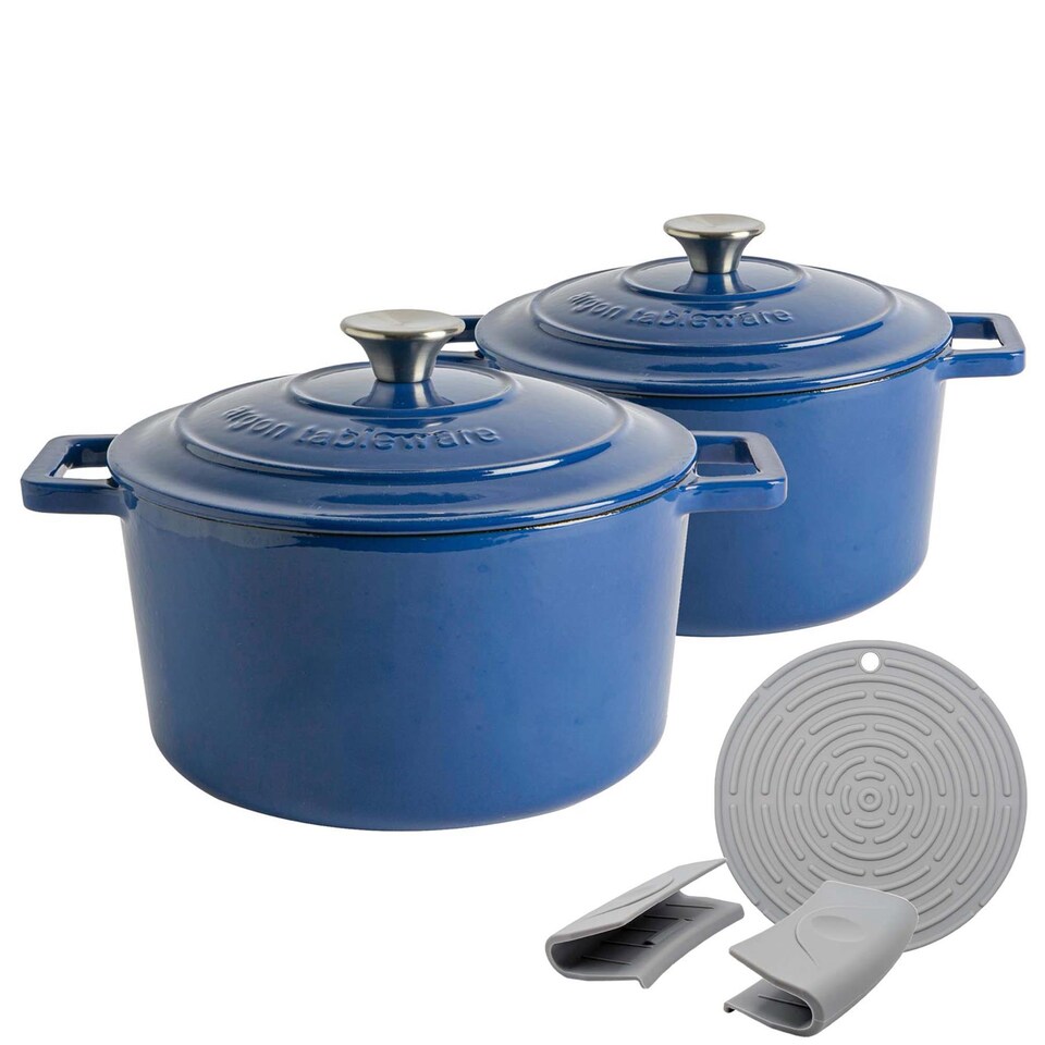 image 1 of Argon Tableware 4.5L Round Cast Iron Casserole Dish with Self-Basting Lid - 4.75QT Dutch Oven Roasting Dish Pot | Blue | Midnight Blue | 2