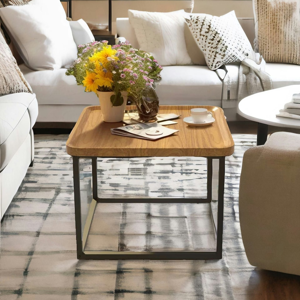 image 1 of 2PC Industrial Square Nesting Coffee Tables Rustic Brown Brown