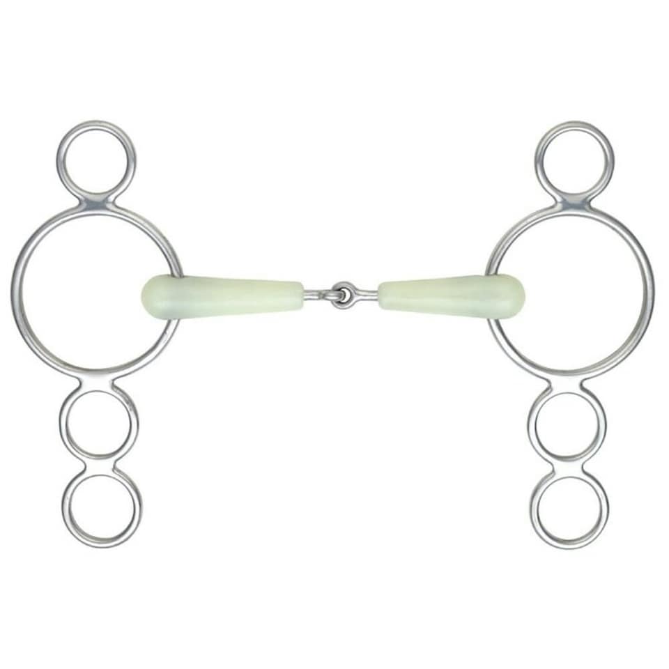 Shires Equikind Jointed Horse 3 Ring Gag Bit - Pale Green - 4.5in
