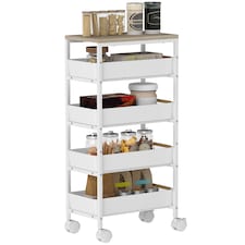 HOMCOM Kitchen Storage Trolley Mobile Utility Cart for Kitchen Office White | White