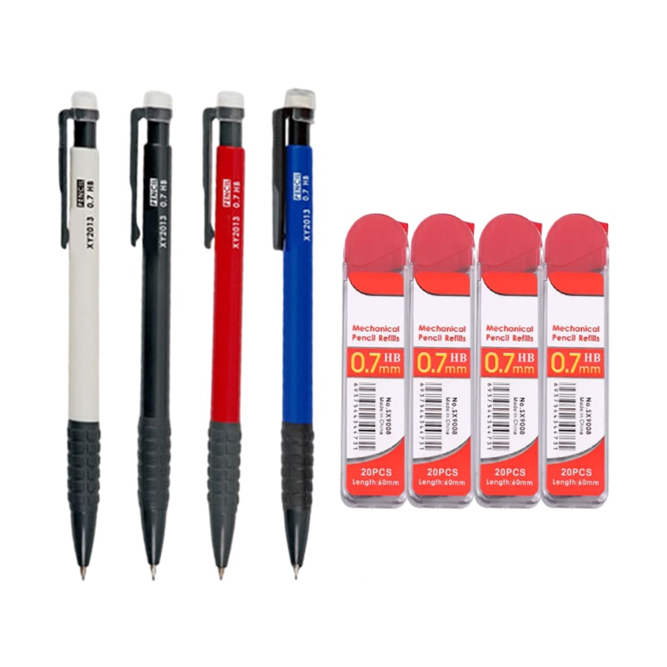 image 1 of 4 Sets of 0.7mm Mechanical Pencil and HB Lead Refills Comfortable Grip, Smooth & Precise Writing