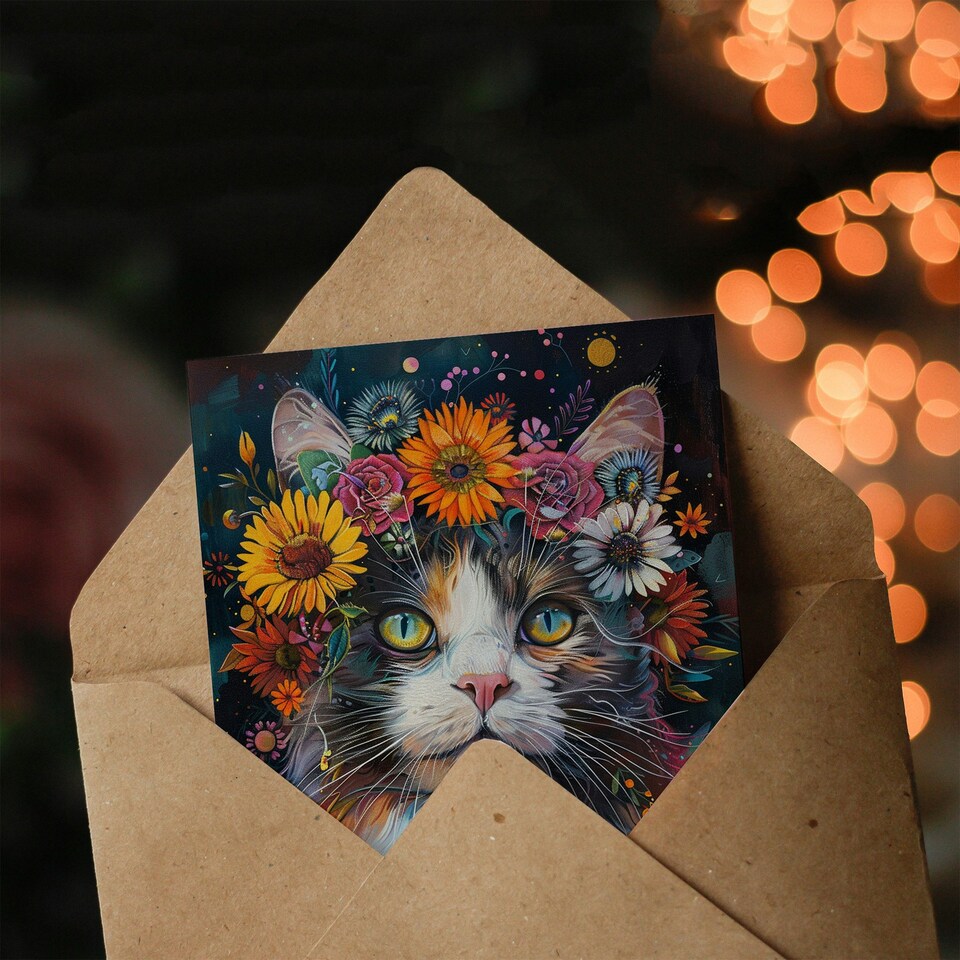 image 1 of Ragdoll Cat Lover Colourful Flower Crown Woman Her Birthday Card