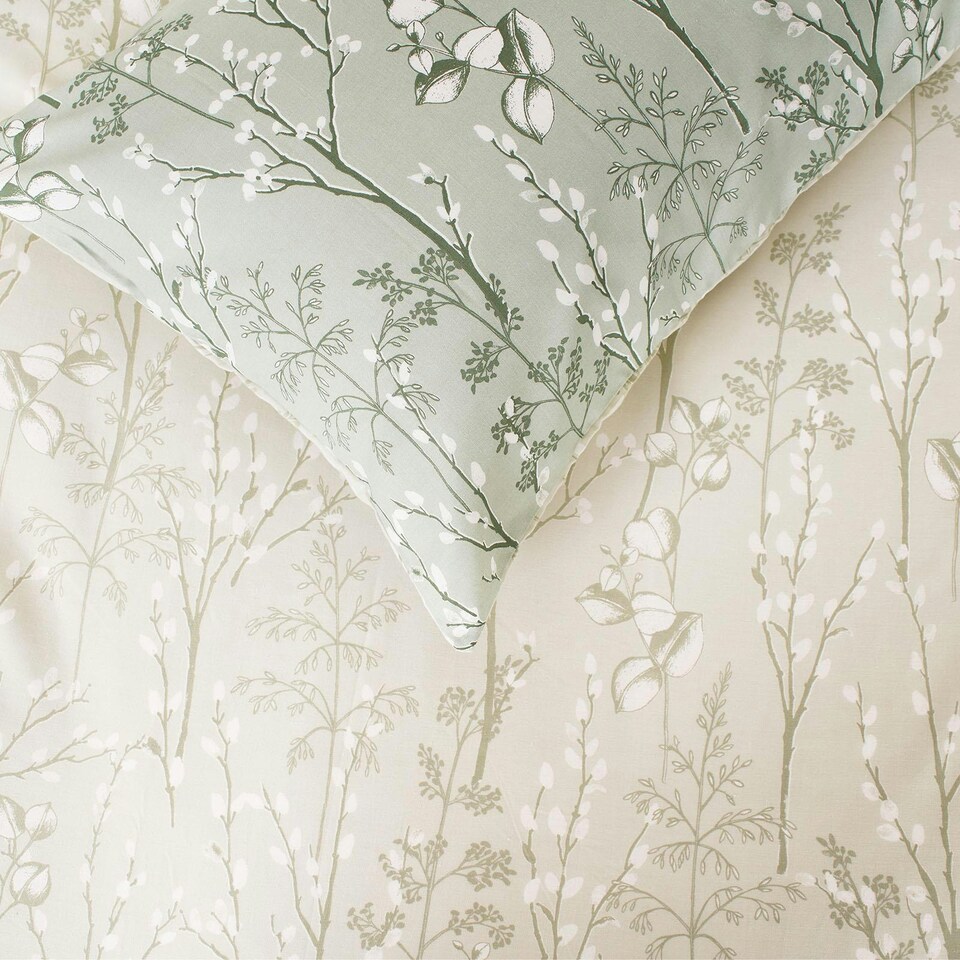 image 1 of OHS Willow Print Reversible Duvet Cover and Pillowcase Set, Super King - Sage Green