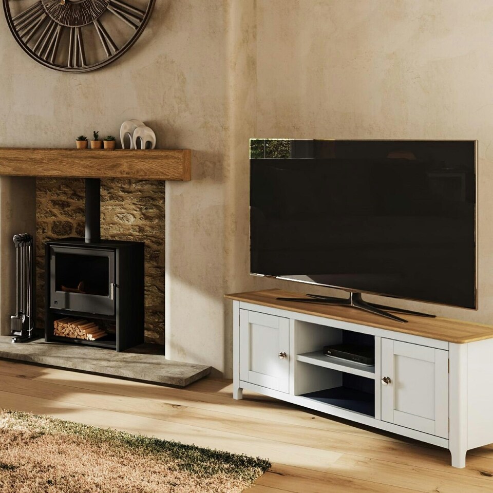 image 1 of Taberno Oak 2 Door TV Unit Linen White White