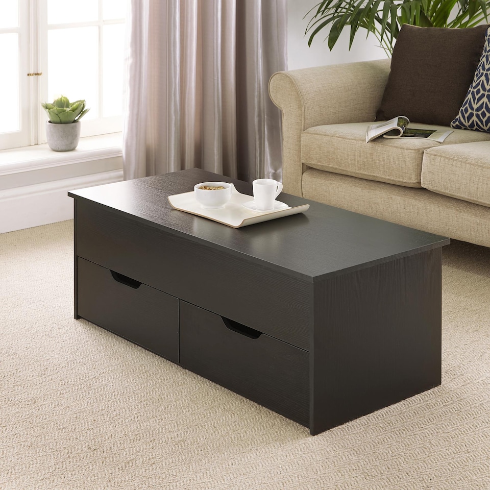 image 1 of Wooden Coffee Table With Lift Up Top and 2 Large Storage Drawers Bruges | Black