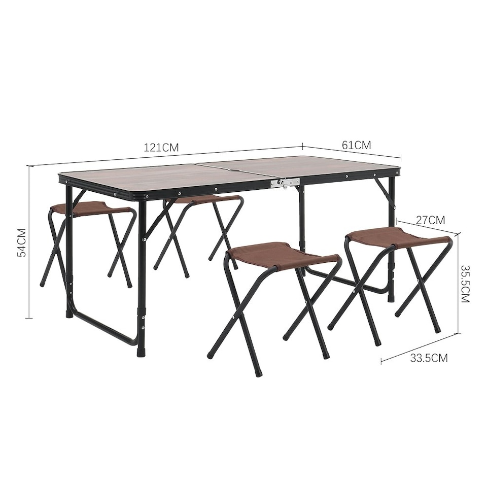image 1 of Living and Home Outdoor Foldable Picnic Table with 4 Stools, Brown Brown