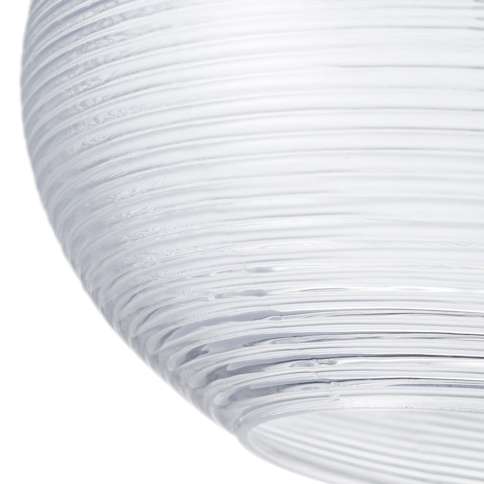 image 1 of Contemporary Clear Ribbed Spiral Glass Easy Fit Drum Shaped Pendant Light Shade | Clear