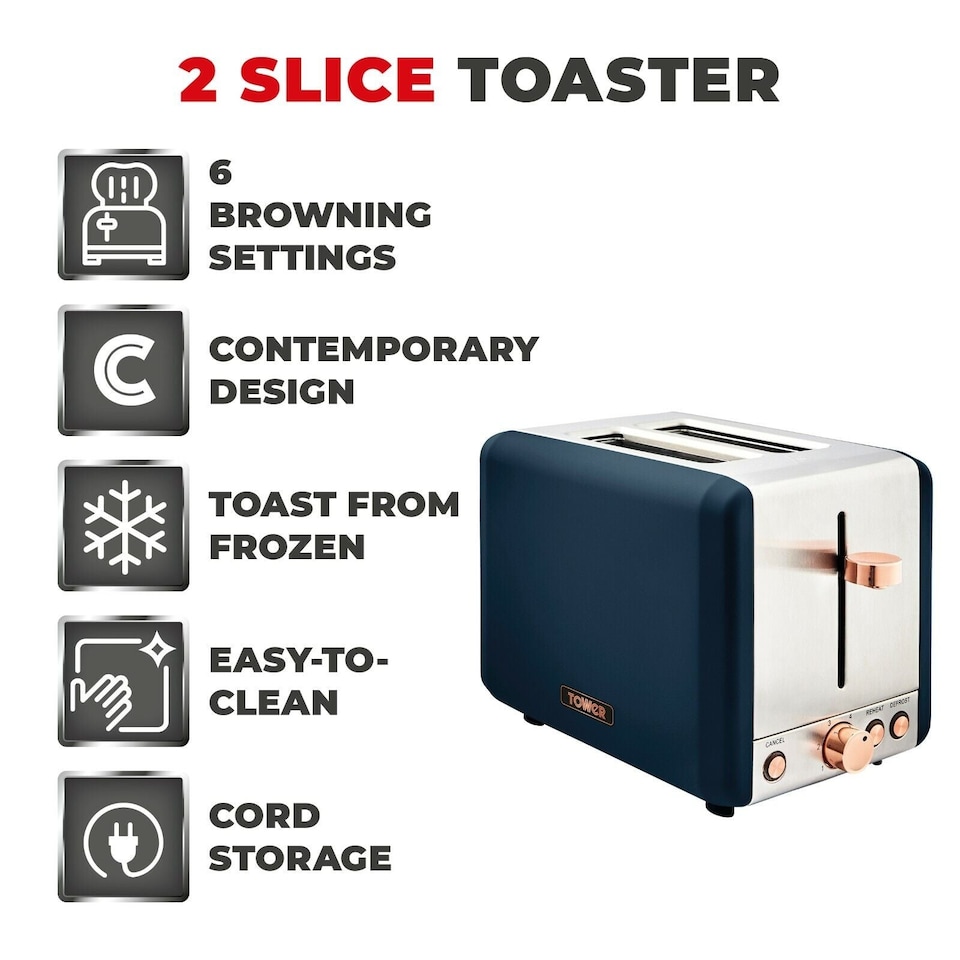 image 1 of Tower Cavaletto Pyramid Kettle & 2 Slice Toaster Set in Midnight Blue & Rose Gold