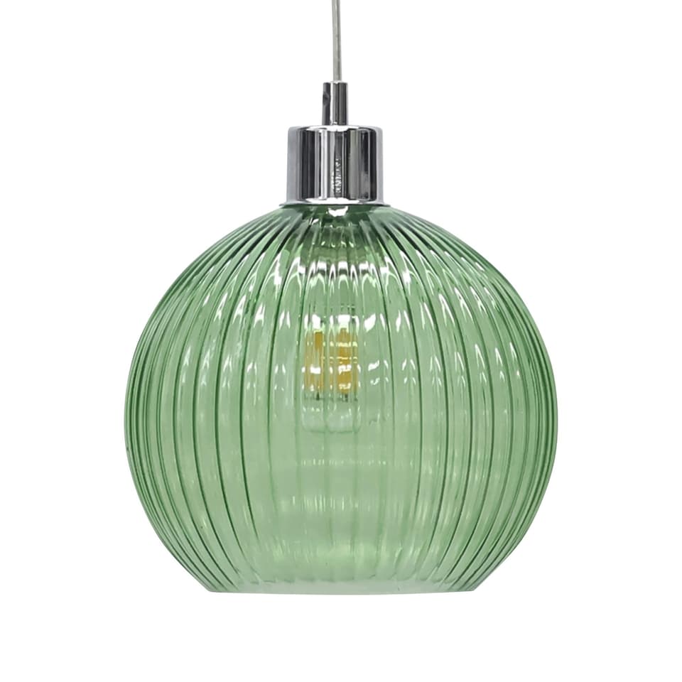 image 1 of Betchley - Green Ribbed Glass Globe Easy Fit Pendant Shade Green