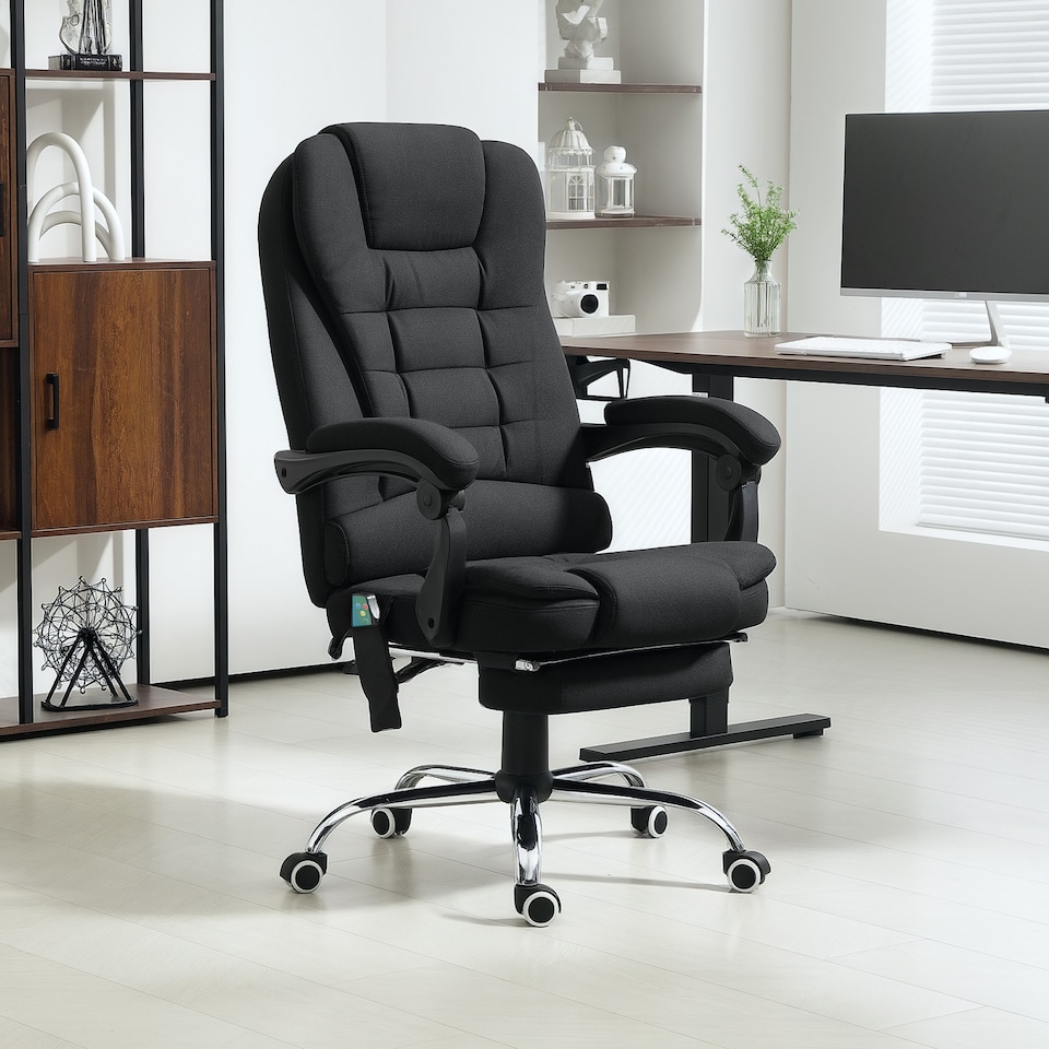 image 1 of Vinsetto Office Chair with 6 Point Massage and Back Heat, Microfibre Desk Chair with Footrest Adjustable Height and Swivel Wheels, Back Reclining, Full Black