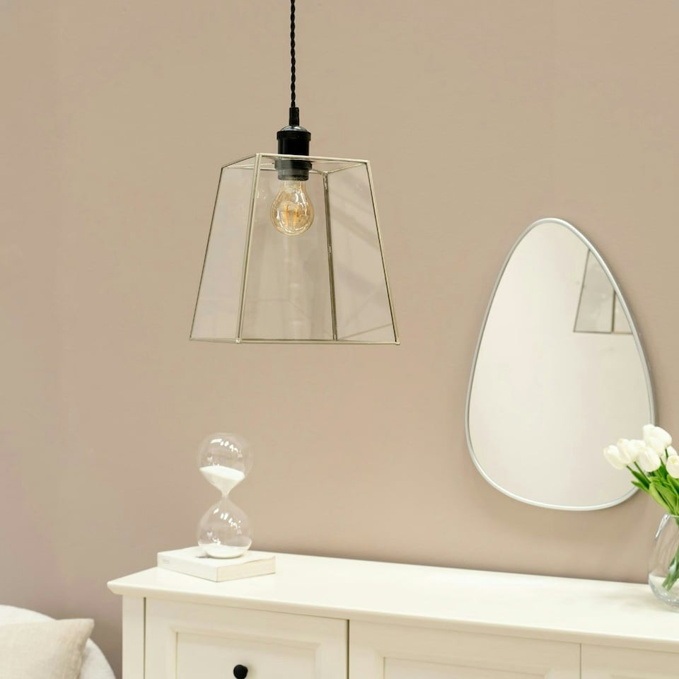 image 1 of ValueLights Susie Glass Pendant Lantern Chrome Case Easy Fit Lamp Shade with LED Bulb | Chrome