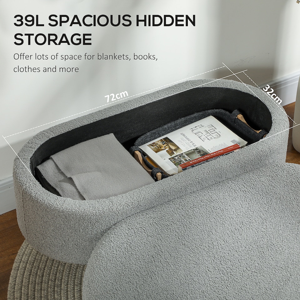 image 1 of HOMCOM Ottoman Storage Bench, Padded Bedroom Bench with Storage and Lid, Foot Stool for Hallway, Living Room, Charcoal Grey | Grey | Charcoal grey