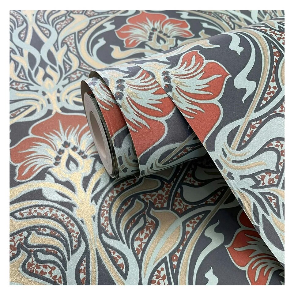 image 1 of Crown Archives Flora Nouveau Wallpaper - Peacock Green - One Size Green
