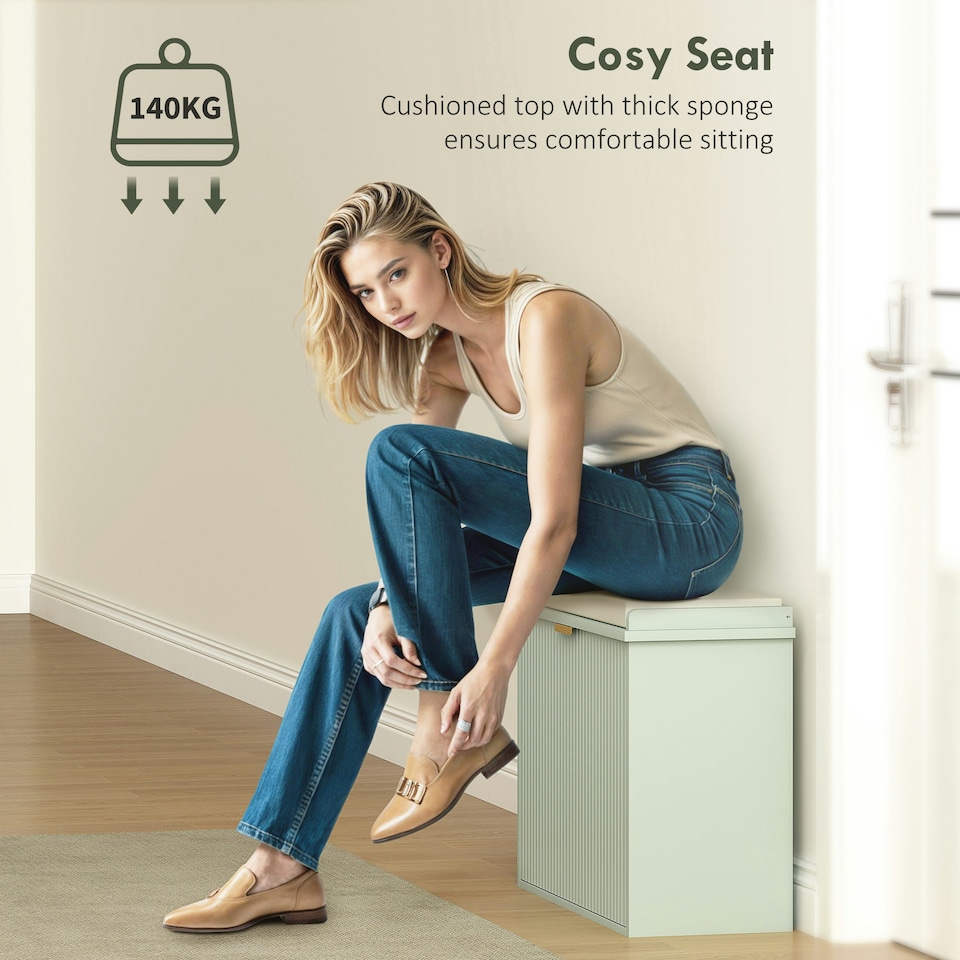 image 1 of HOMCOM Shoe Storage Bench with Cushion and Flip-Drawer Green