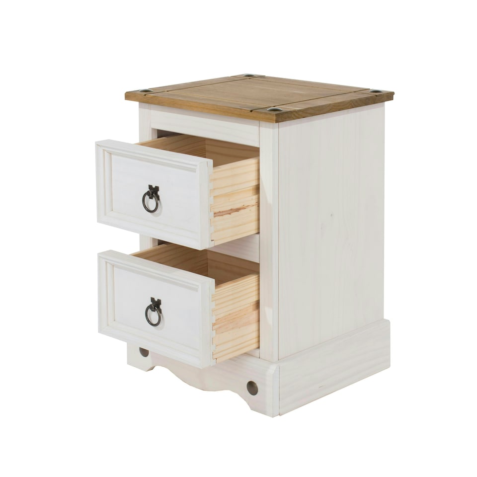 image 1 of Corona White, 2 Drawer Petite Bedside Cabinet White | antique waxed pine